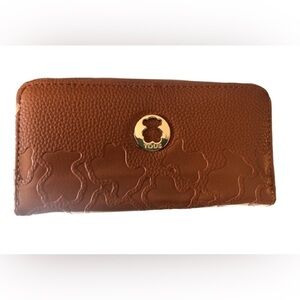 Genuine Tous Pebble Leather Zip~Around Wallet Cognac Dustcover Flaws